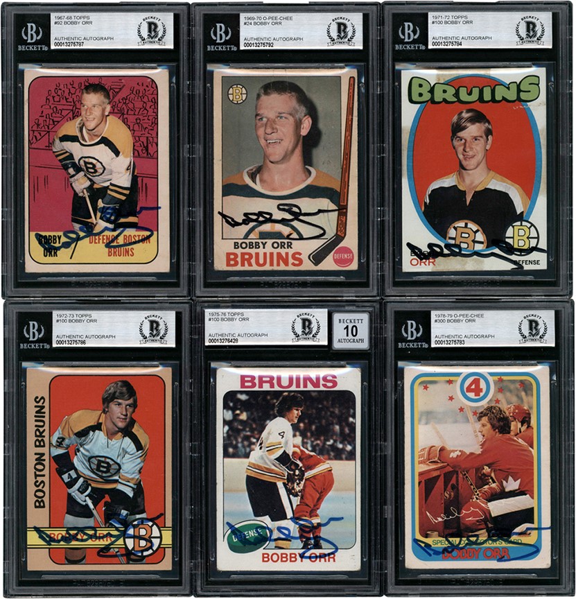 - 1967-1979 Bobby Orr Autographed Card Collection (6) (All Beckett)
