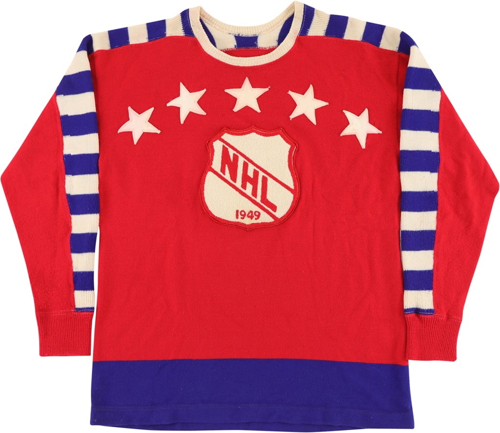 Hockey - 1949 Sid Abel All-Star Game Worn Jersey Sourced Directly from Abel Himself! (Abel LOA)