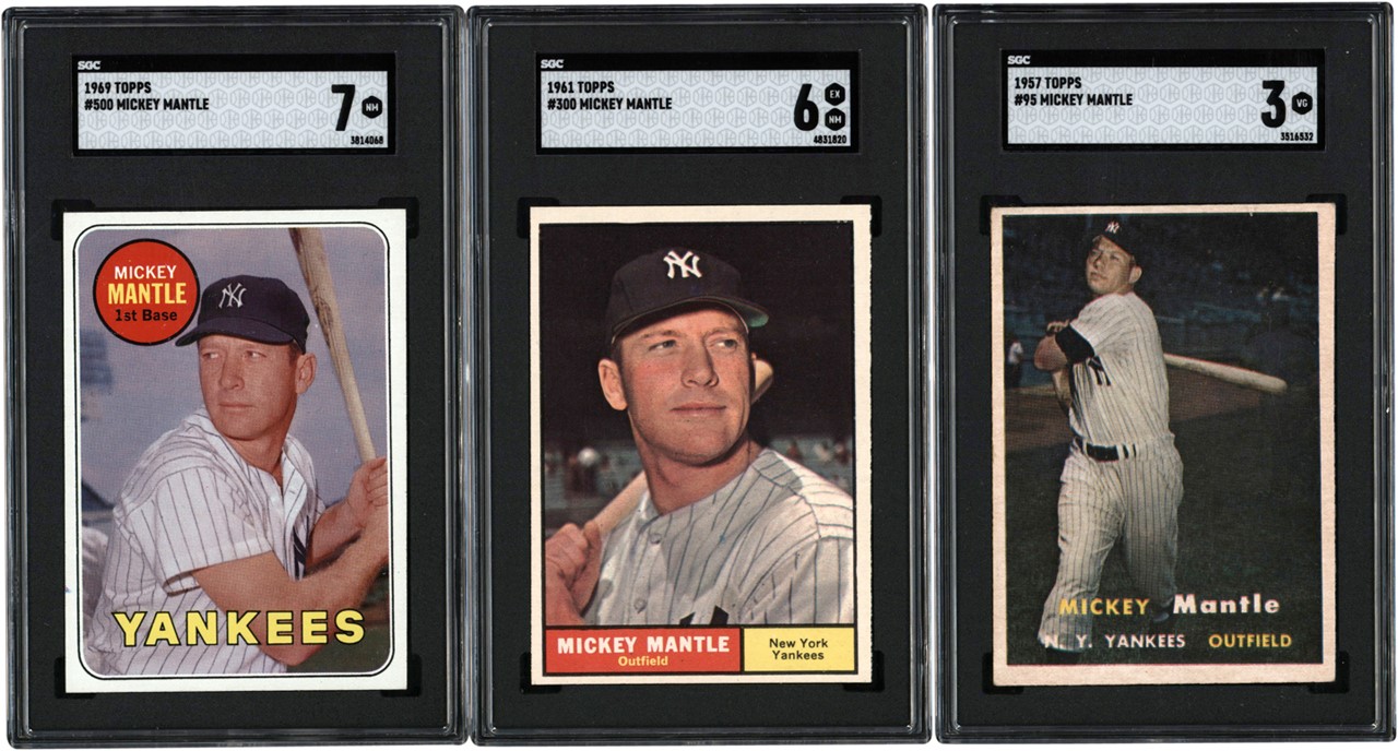 Baseball and Trading Cards - 1957-1969 Topps Baseball Mickey Mantle Trio All SGC