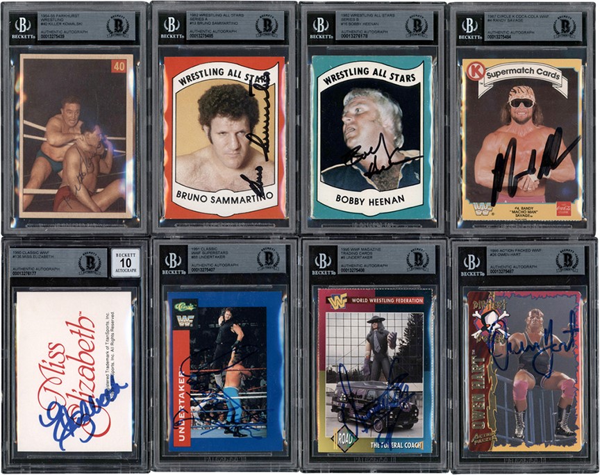 Baseball and Trading Cards - 1954-1995 Wrestling Autographed Card Collection w/Killer Kowaski, Bobby Heenan, and Macho Man (8) (Beckett)