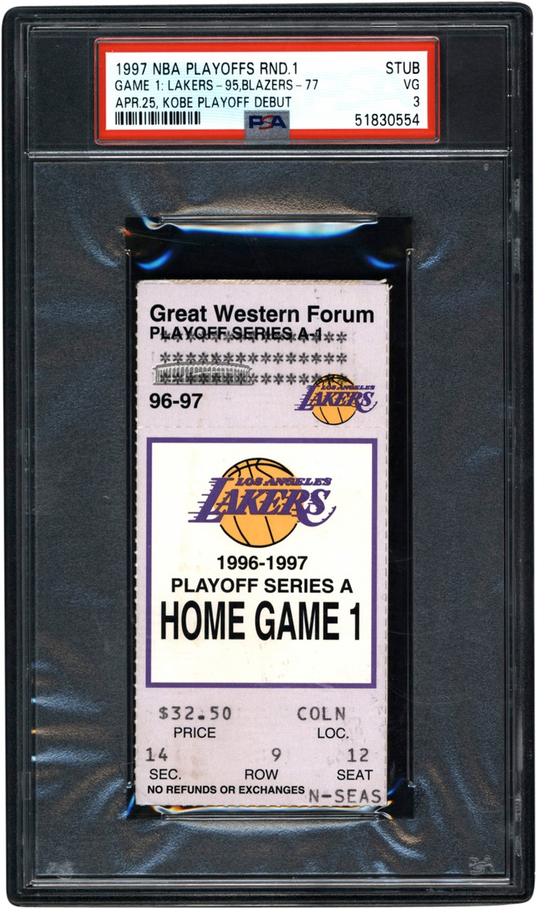 Basketball - 4/25/97 Kobe Bryant Los Angeles Lakers Playoff Debut Ticket Stub PSA VG 3 (Pop 2 - None Higher)