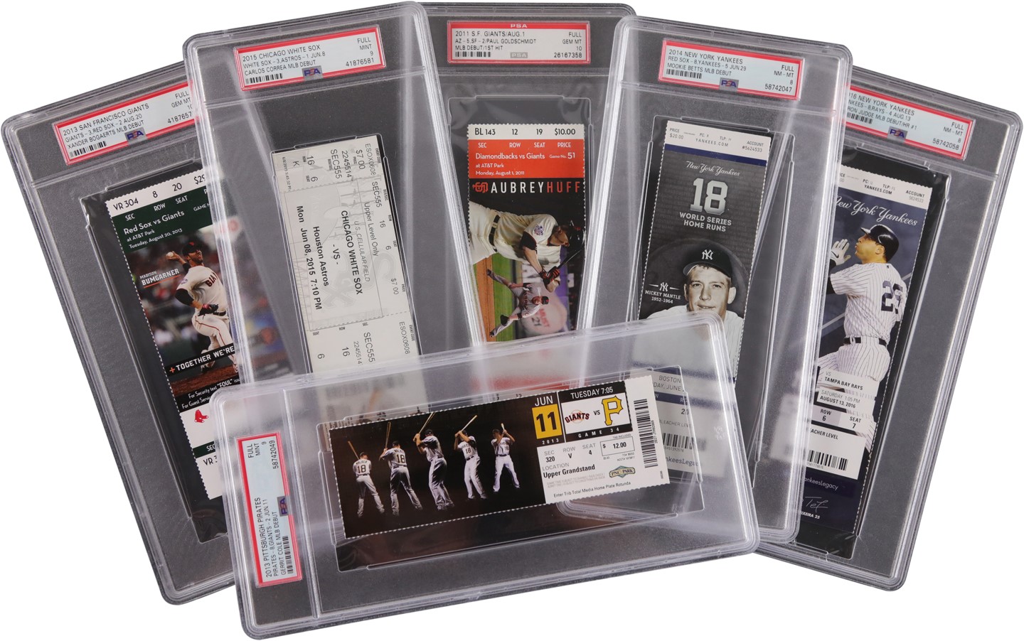 - 2011-2016 MLB Superstar PSA Graded Major League Debut Full Tickets w/Judge & Betts (6)