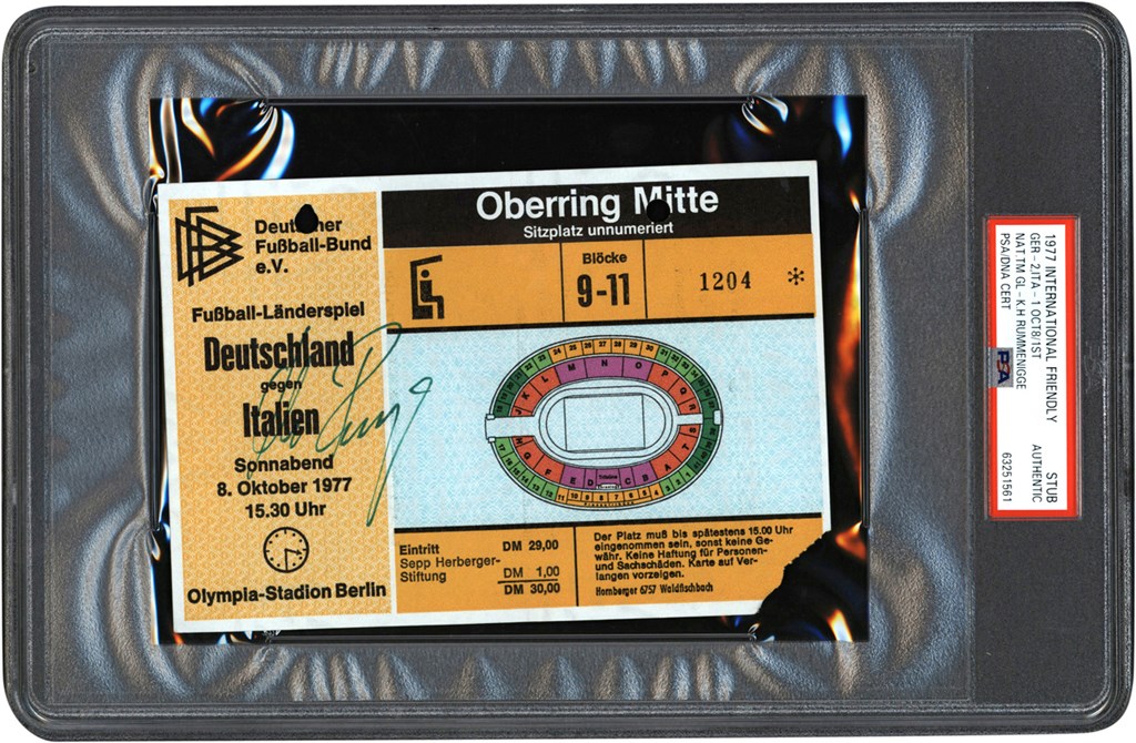 - 1977 Karl-Heinz Rummenigge Signed International Friendly Ticket Stub PSA Authentic (Pop 1 - None Higher)
