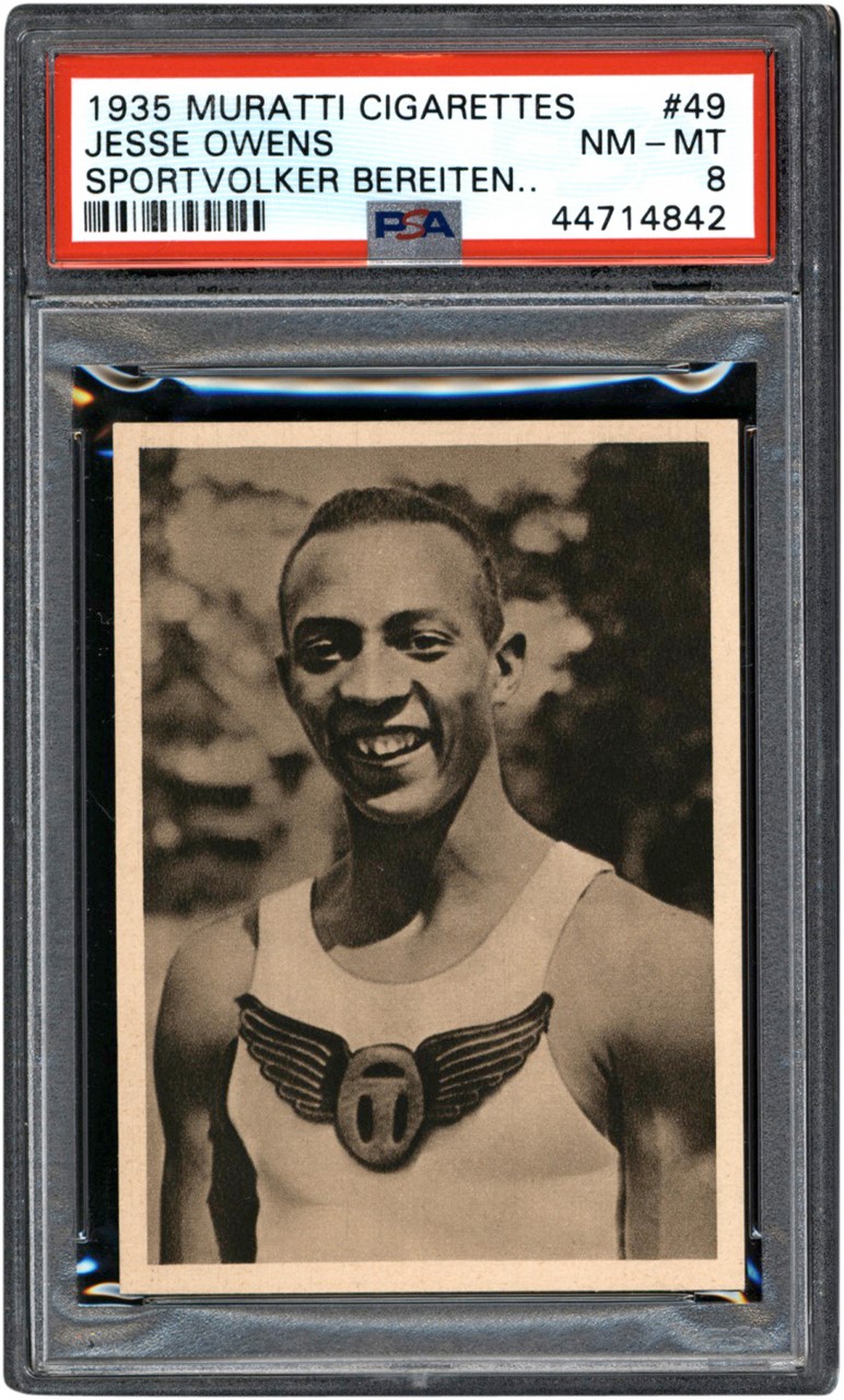 Baseball and Trading Cards - 1935 Muratti Cigarettes #49 Jesse Owens Rookie Card PSA NM-MT 8 (Pop 1 - Two Higher)