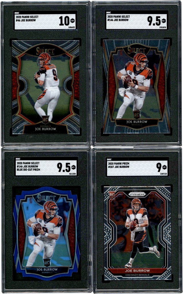 Modern Sports Cards - 2020 Panini Prizm & Select Football Joe Burrow Rookie Card Collection w/Die Cut Prizm (4) All SGC