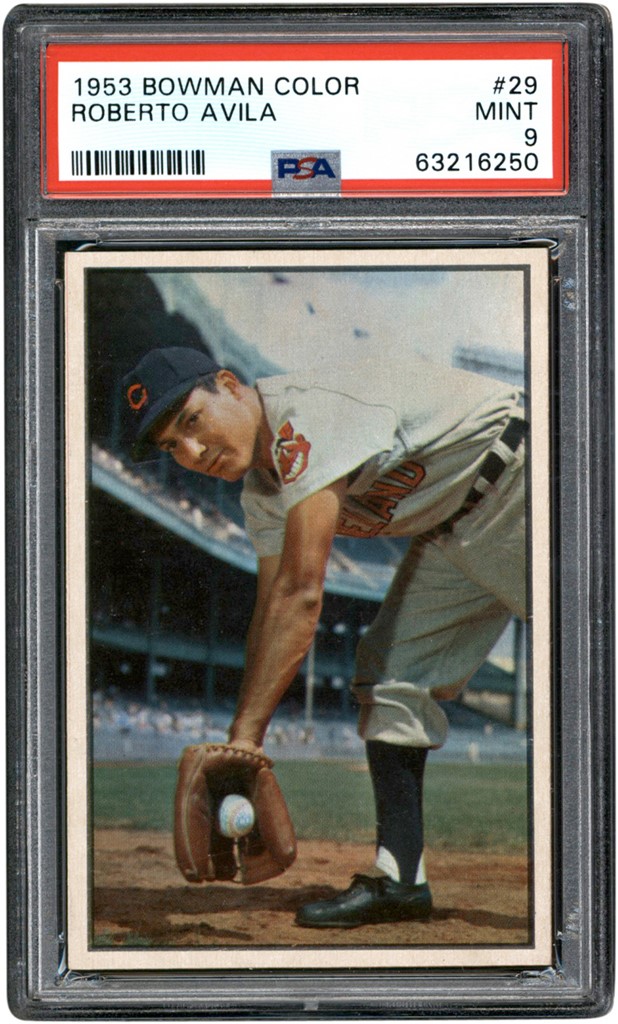 Baseball and Trading Cards - 1953 Bowman Color Baseball #29 Robert Avila Card PSA MINT 9