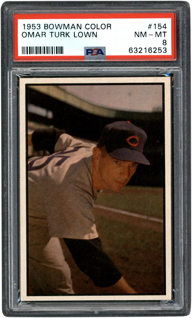 Baseball and Trading Cards - 1953 Bowman Color Baseball #154 Turk Lown Card PSA NM-MT 8