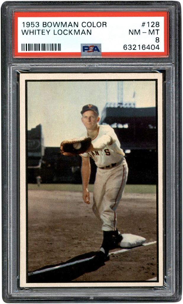 Baseball and Trading Cards - 1953 Bowman Color Baseball #128 Whitey Lockman Card PSA 8