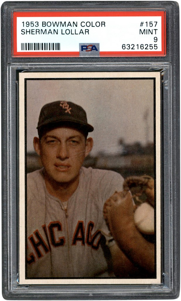Baseball and Trading Cards - 1953 Bowman Color Baseball #157 Sherman Lollar Card PSA MINT 9 (Highest Graded)