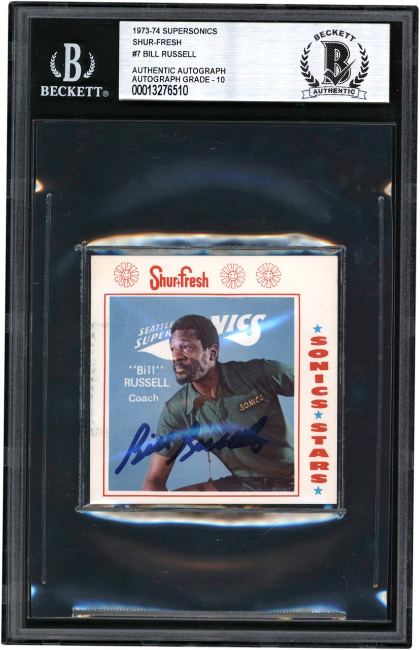 Basketball Cards - 1973-1974 Supersonics Shur-Fresh # 7 Bill Russell Signed Card