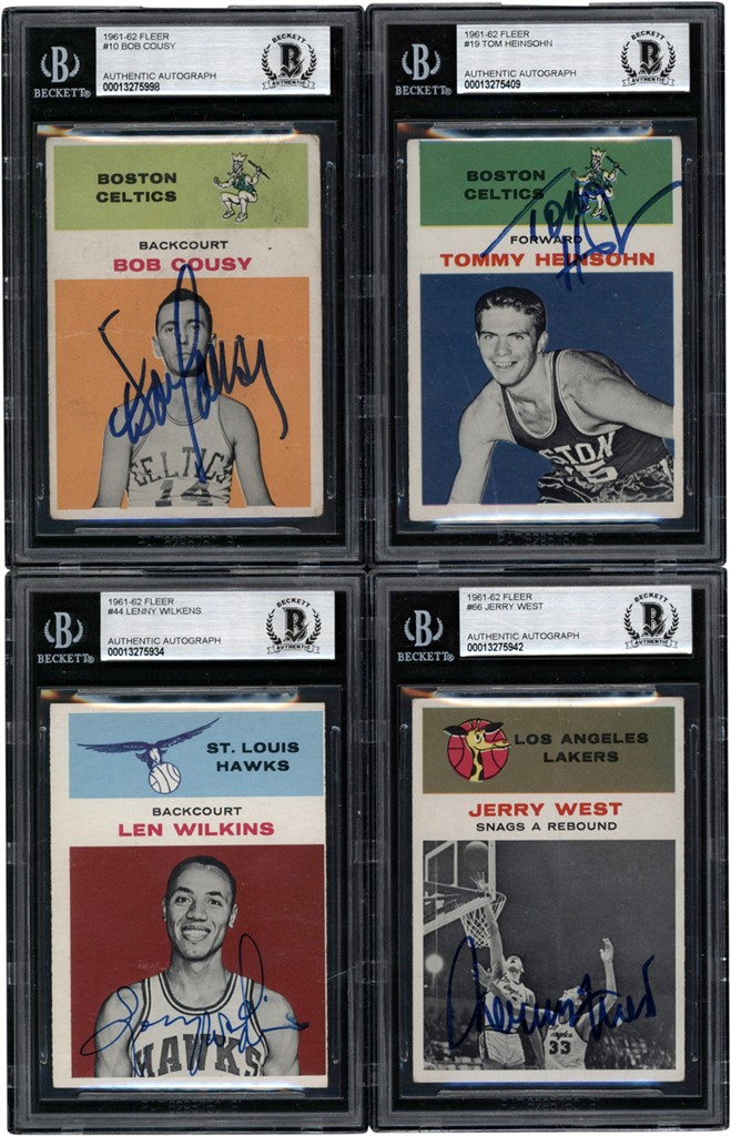 Basketball Cards - 1961-62 Fleer Signed Basketball Card Collection (9) with 8 Hall of Famers Including West and Cousy