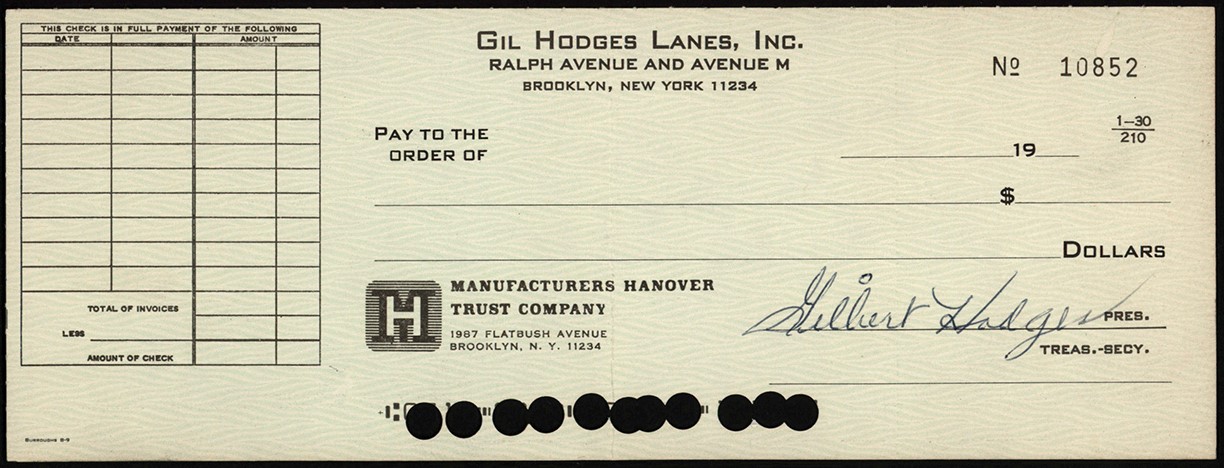 - Rare Gil Hodges Signed Check (JSA)