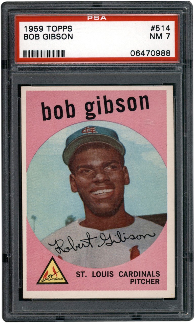 Baseball and Trading Cards - 1959 Topps Baseball #514 Bob Gibson Rookie Card PSA NM 7