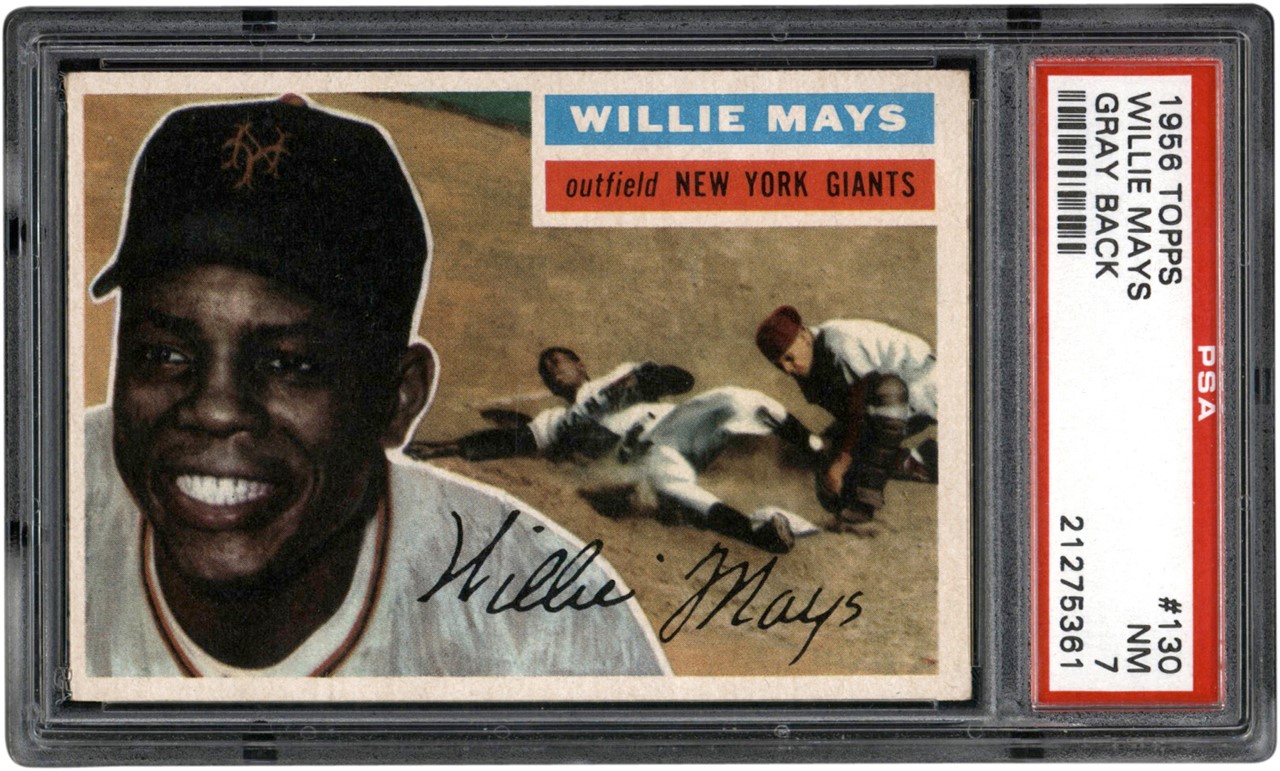 Baseball and Trading Cards - 1956 Topps Baseball #130 Willie Mays Card PSA NM 7