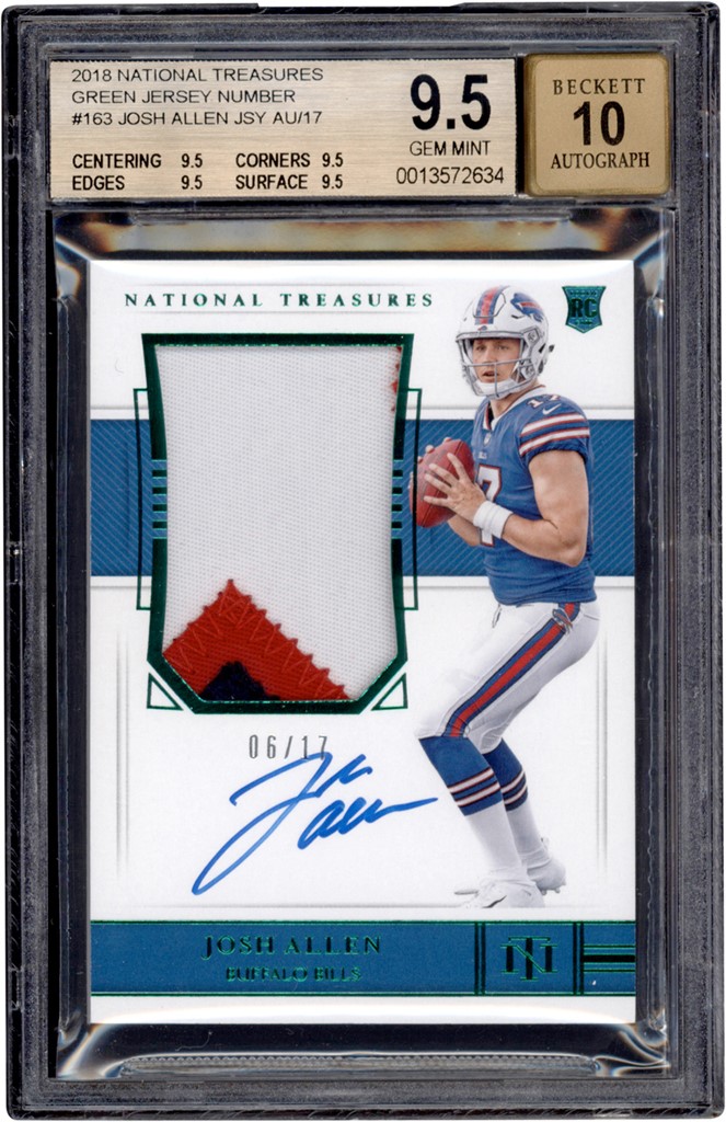 Modern Sports Cards - 018 National Treasures Green Jersey Number #163 Josh Allen RPA Rookie Patch Autograph 06/17 BGS GEM MINT 9.5 - Auto 10 (True Gem)