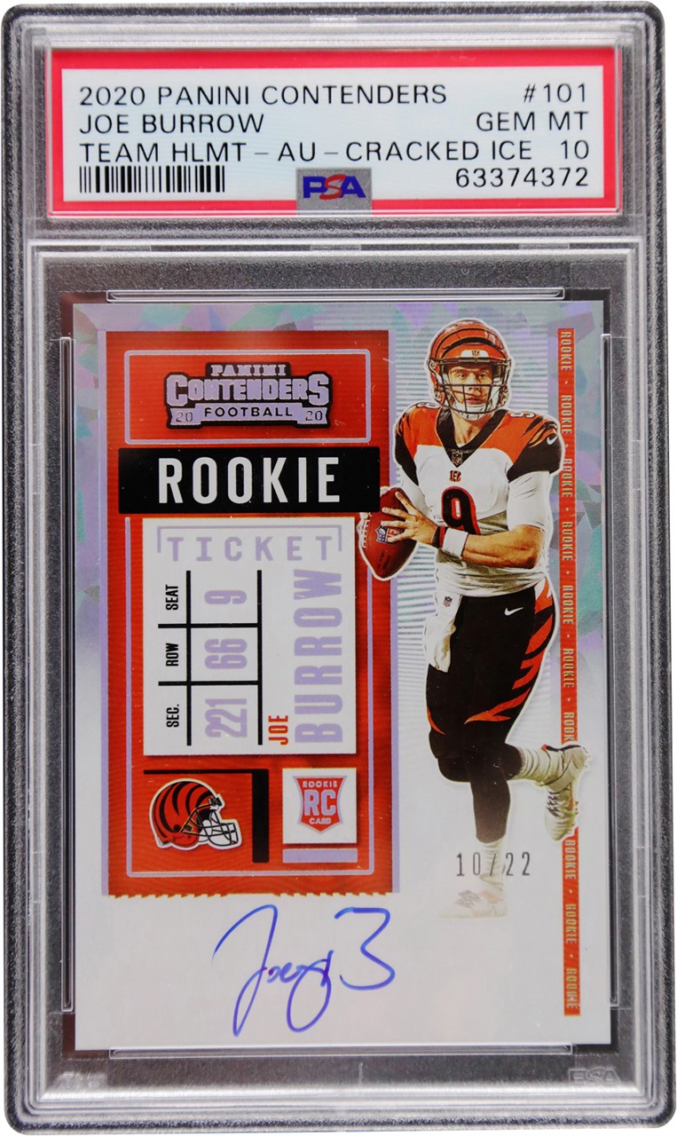 Modern Sports Cards - 020 Panini Contenders Team Helmet Cracked Ice #101 Joe Burrow Rookie Autograph 10/22 PSA GEM MINT10 (Pop 3)