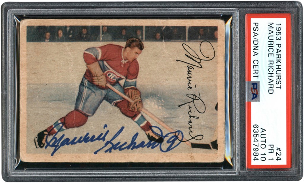 - 1953-54 Parkhurst #24 Maurice Richard Signed Card PSA PR 1 - Auto 10 (Pop 1 of 1 - Highest Graded)