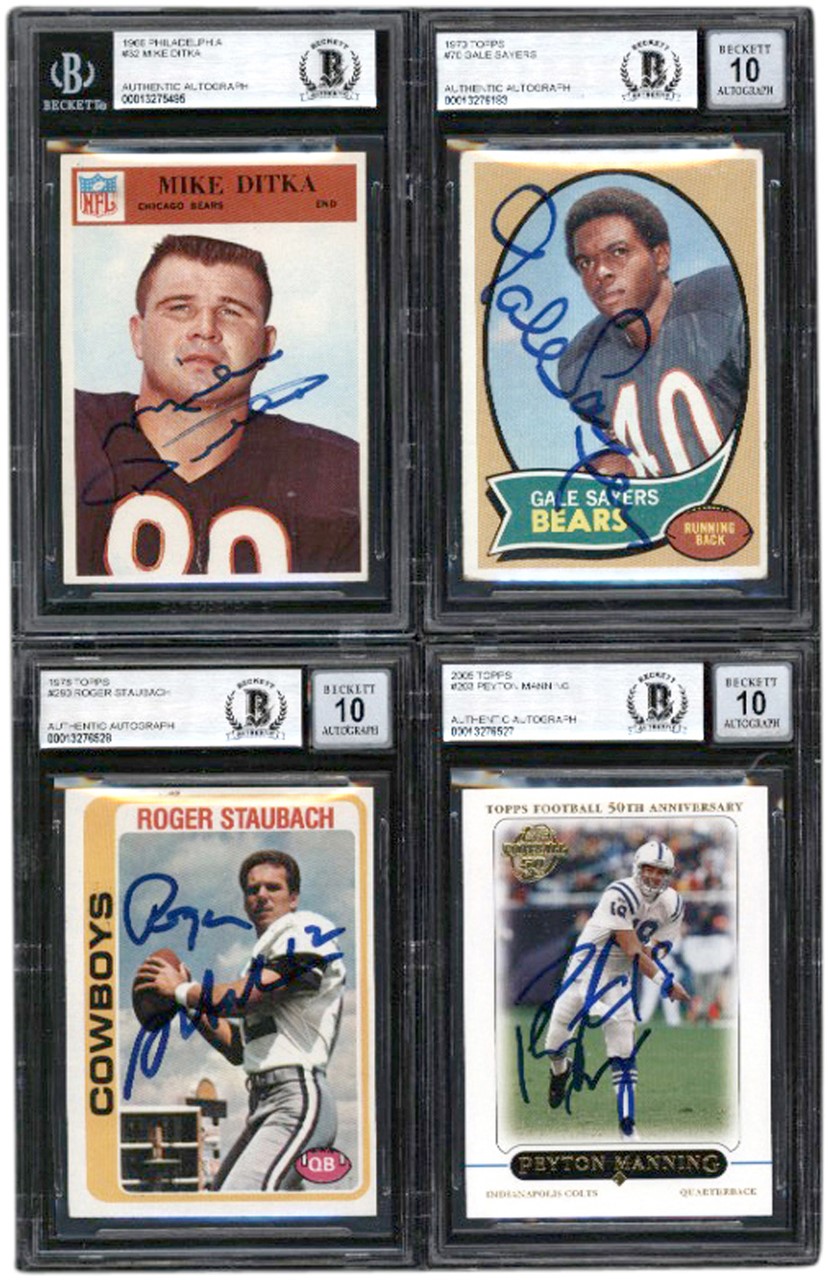 Football Cards - 1966-2005 Signed Football Card Collection (10) w/Manning & Sayers (All Beckett)