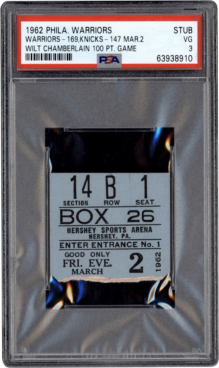 - 62 Wilt Chamberlain 100 Point Game Ticket Stub PSA VG 3 (Pop 3 - Two Higher)
