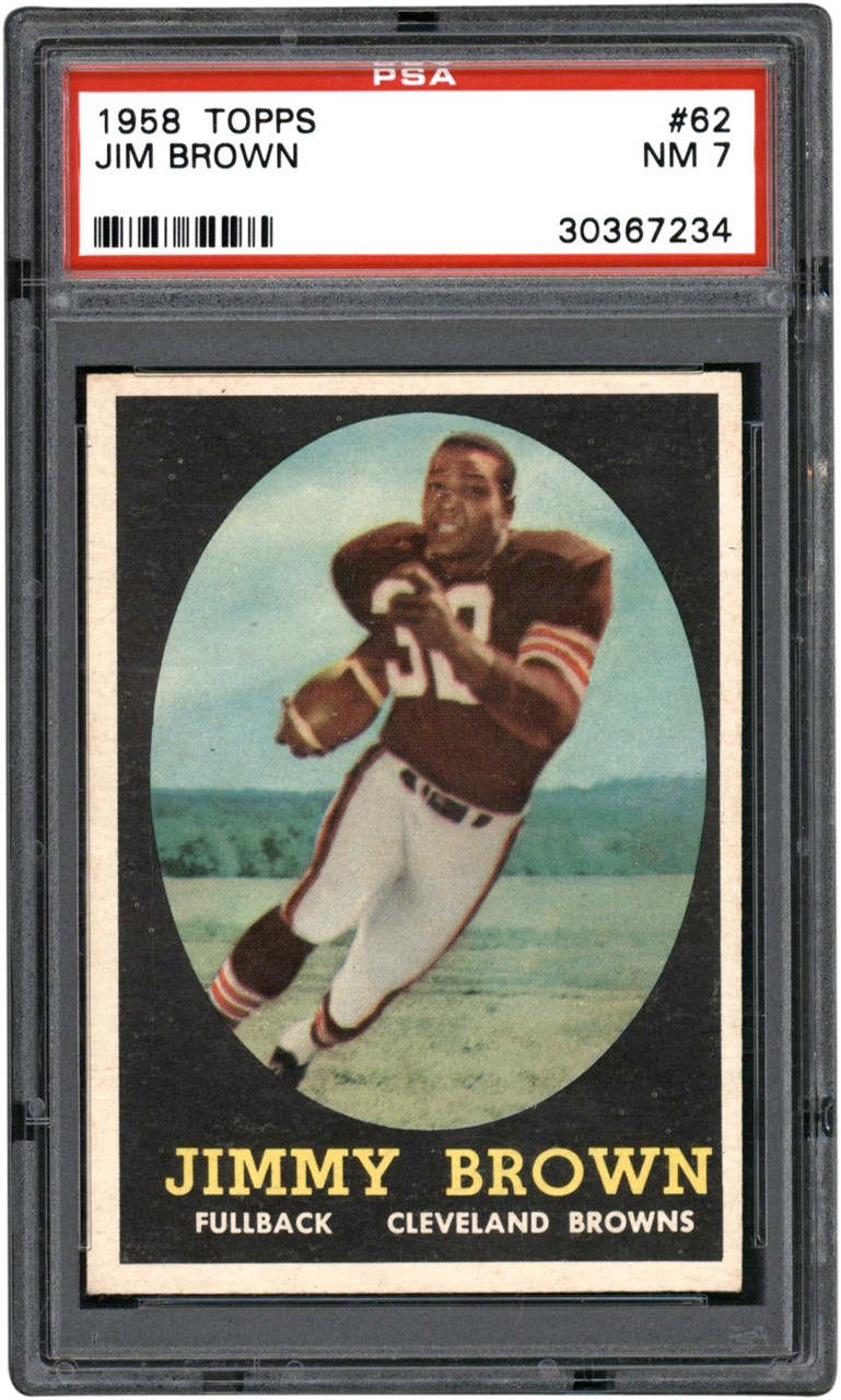 Football Cards - 1958 Topps Football #62 Jim Brown Rookie Card PSA NM 7