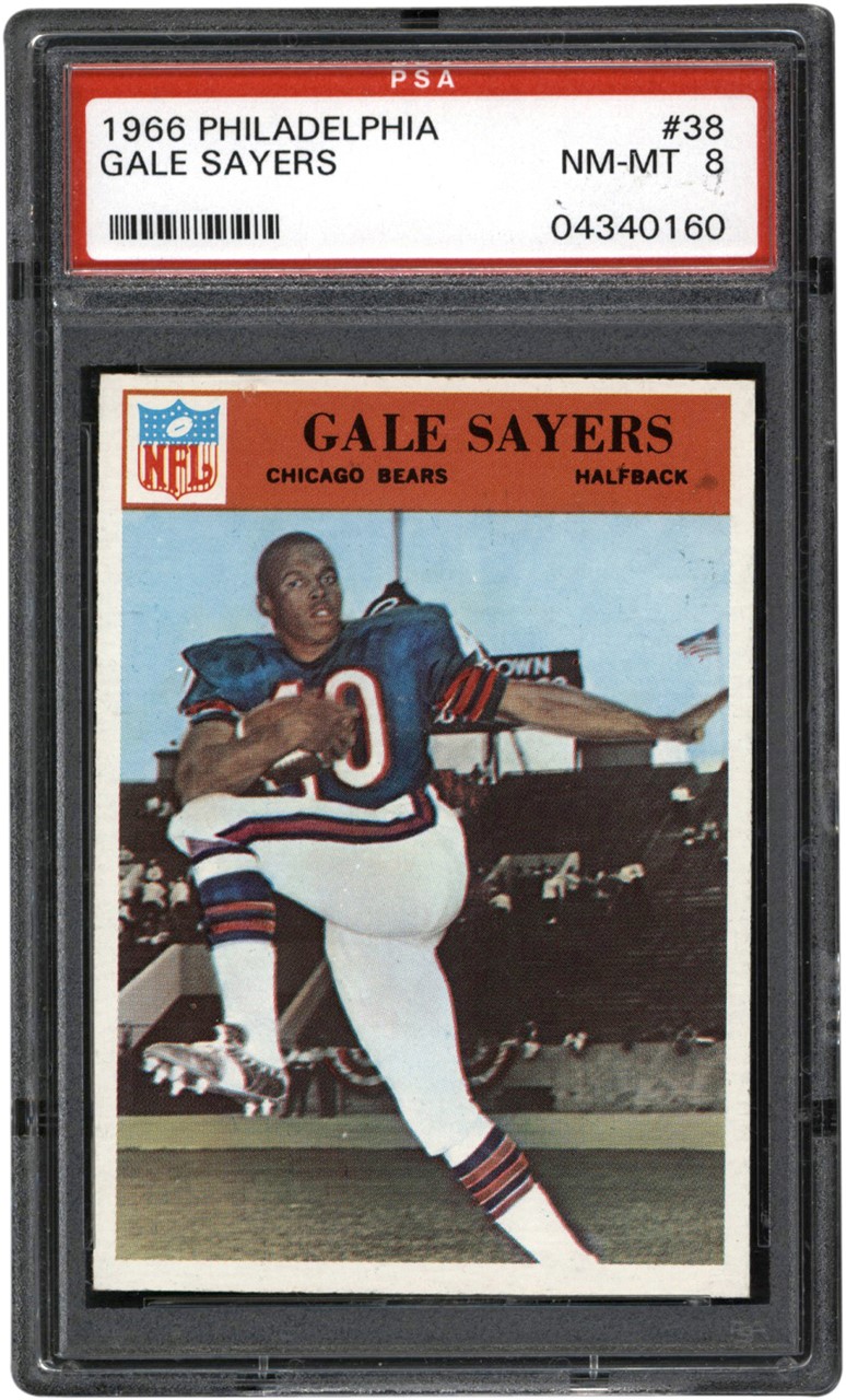 Football Cards - 1966 Philadelphia Football #38 Gale Sayers Rookie Card PSA NM-MT 8
