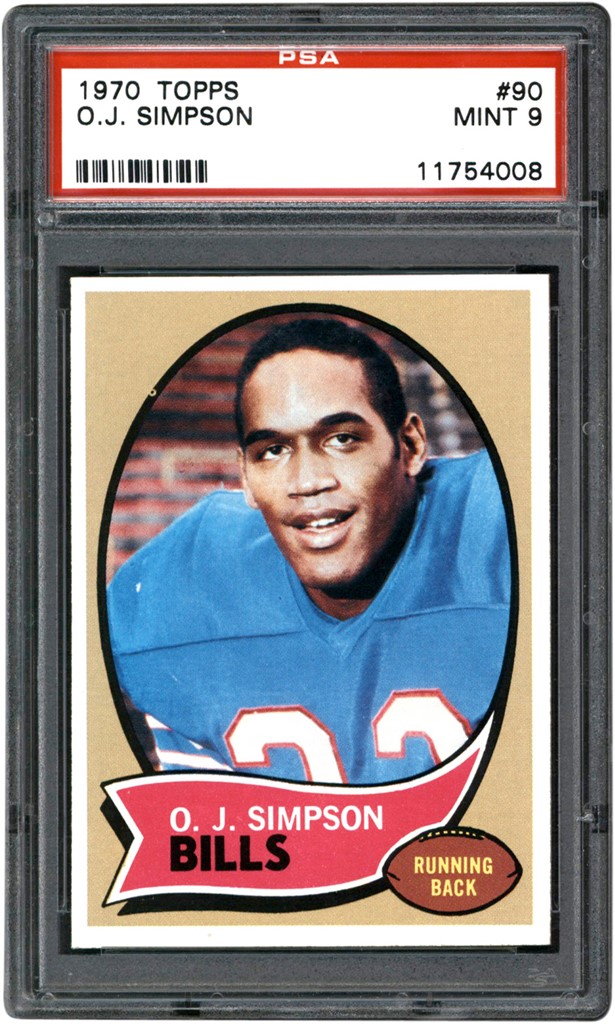 Football Cards - 1970 Topps Football #90 O. J. Simpson Rookie Card PSA MINT 9