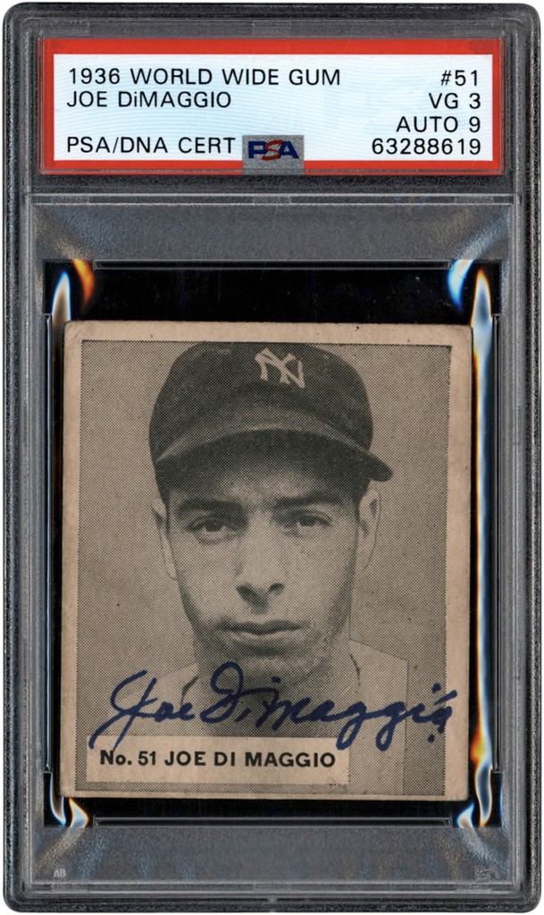- 936 V355 World Wide Gum #51 Joe DiMaggio Signed - Only PSA Graded Example! PSA VG 3 - Auto 9