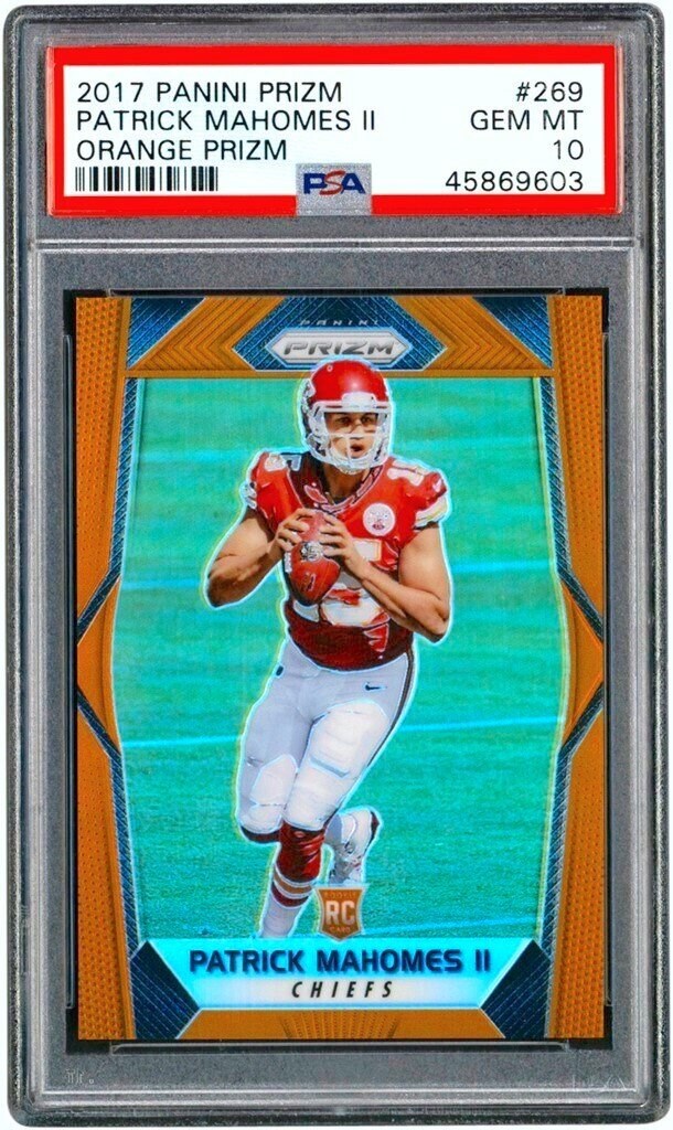 - 017 Panini Prizm Orange Prizm #269 Patrick Mahomes Rookie 48/275 PSA GEM MINT 10