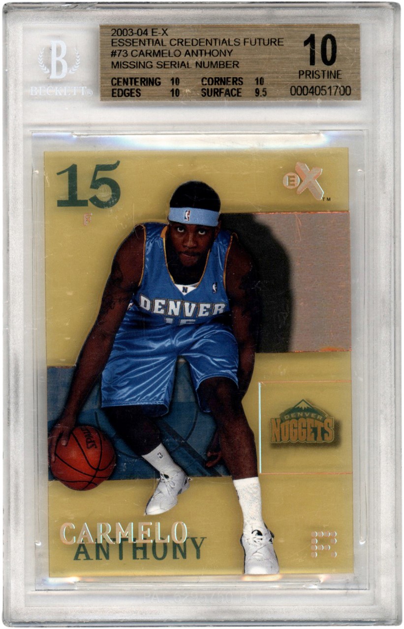 - 2003-04 E-X Essential Credentials Future #73 Carmelo Anthony Rookie Missing Serial Number BGS PRISTINE 10 (Pop 2)