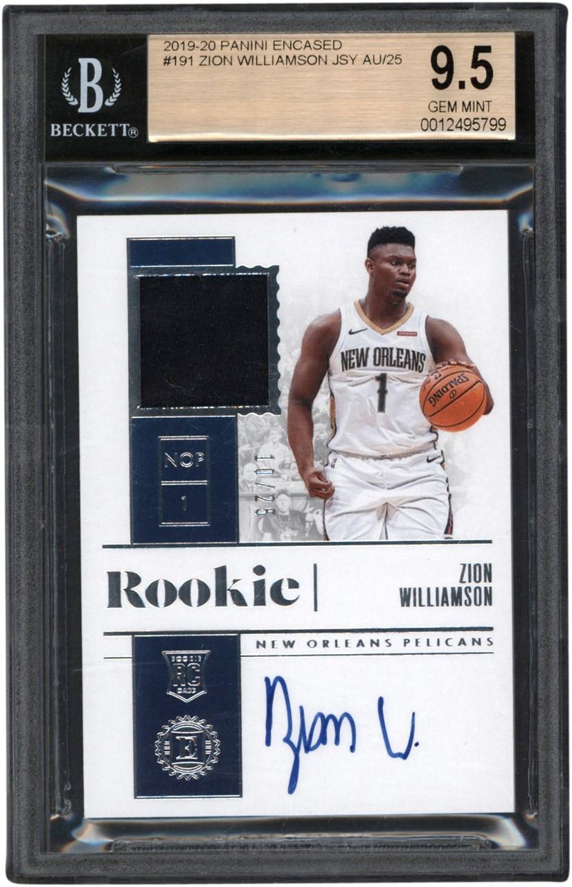 - 019 Panini Encased #191 Zion Williamson Rookie Jersey Autograph 10/25 BGS GEM MINT 9.5