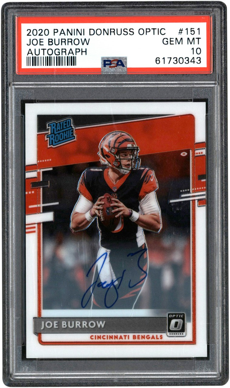 - 020 Panini Donruss Optic #151 Joe Burrow Rookie Autograph 001/150 PSA GEM MINT 10
