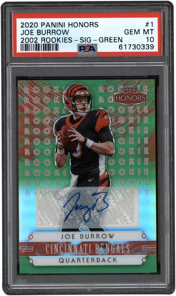- 020 Panini Honors 2002 Rookies Signature Green #1 Joe Burrow Autograph 02/35 PSA GEM MINT 10