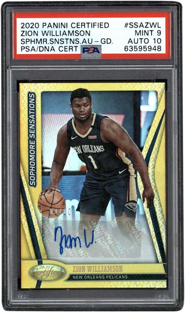 - 020 Panini Certified Sophomore Sensations Gold #SSAZWL Zion Williamson Autograph 02/10 PSA MINT 9 - Auto 10 (Pop 1 of 1 - Highest Graded)