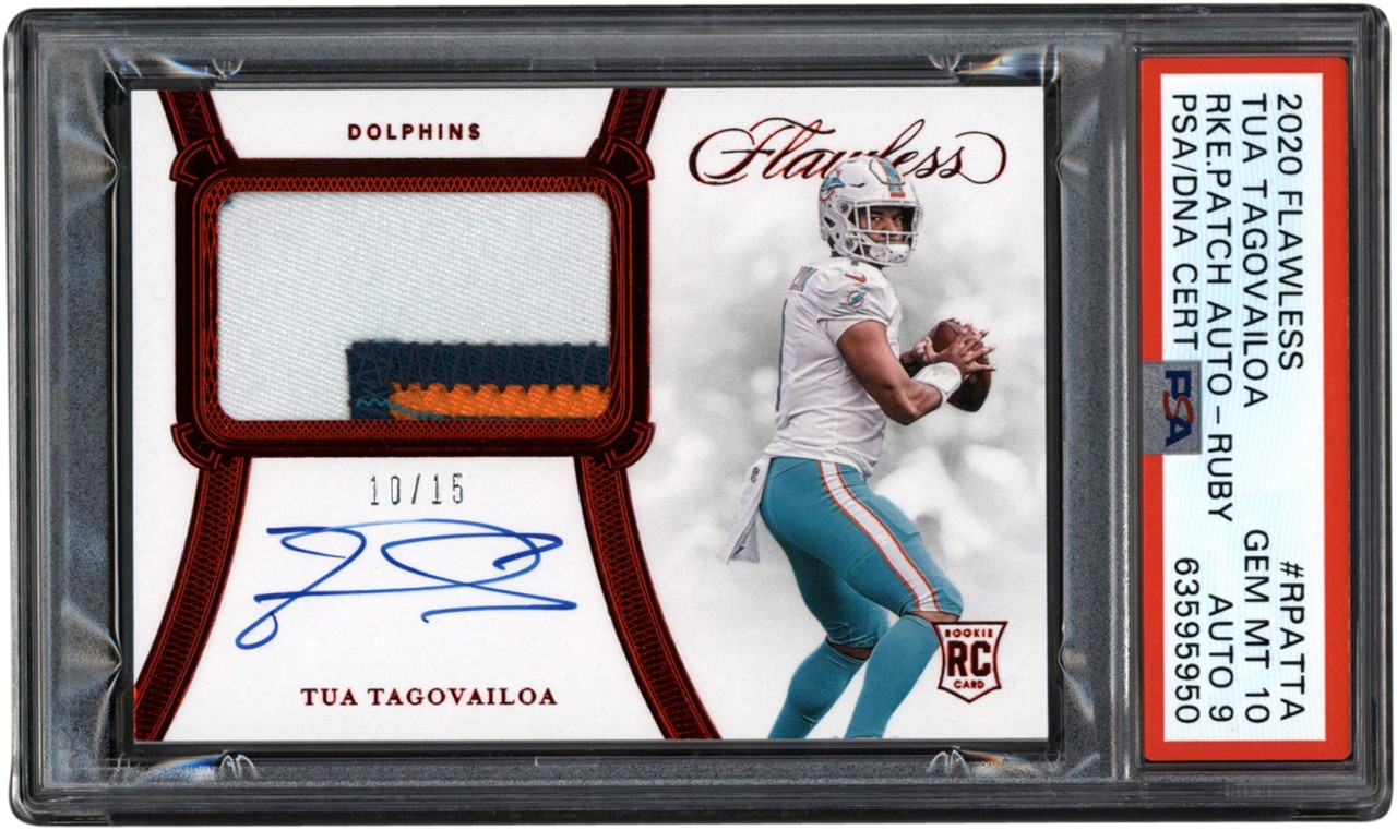 - 020 Flawless #RPATTA Tua Tagovailoa RPA Rookie Patch Autograph 10/15 PSA GEM MINT 10 - Auto 9 (Pop 1 of 1)