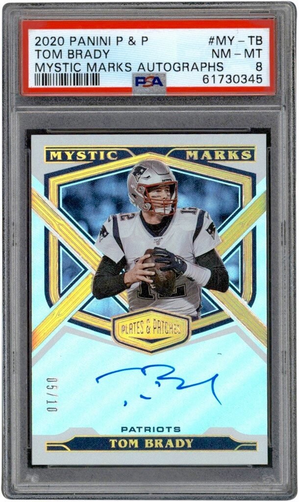 - 020 Panini Plates & Patches Mystic Marks #MY-TB Tom Brady Autograph 05/10 PSA NM-MT 8