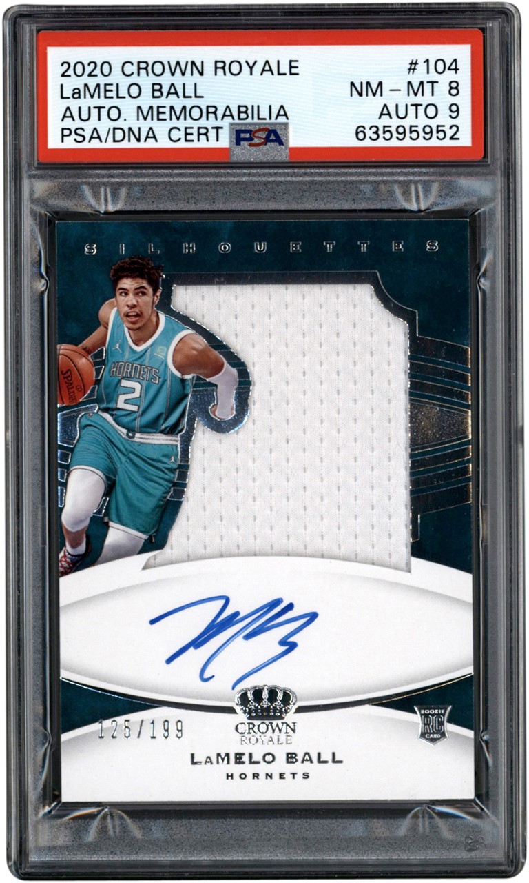 - 020 Crown Royale Silhouettes #104 LaMelo Ball Rookie Autograph Jersey 125/199 PSA NM-MT 8 - Auto 9