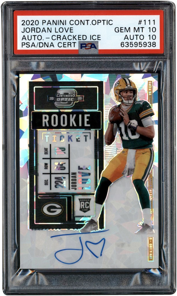 - 020 Panini Contenders Optic Cracked Ice #111 Jordan Love Rookie Autograph 16/22 PSA GEM MINT 10 - Auto 10 (Pop 1 of 1)