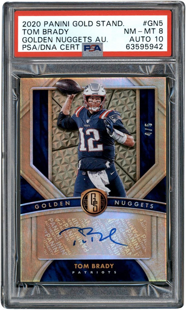 - 020 Panini Gold Standard Golden Nuggets #GN5 Tom Brady Autograph 4/5 PSA NM-MT 8 - Auto 10 (Pop 1 of 1 - Highest Graded)