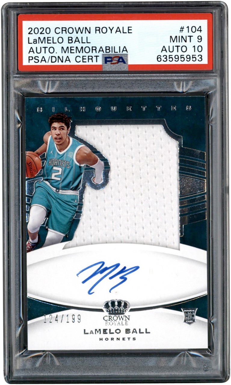 - 020 Crown Royale Silhouettes #104 LaMelo Ball Rookie Autograph Jersey 124/199 PSA MINT 9 - Auto 10 (Pop 3 Highest Graded)