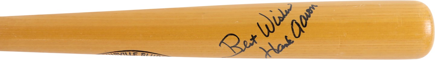 Baseball Equipment - 1973-75 Hank Aaron Signed Game Issued Bat (PSA)
