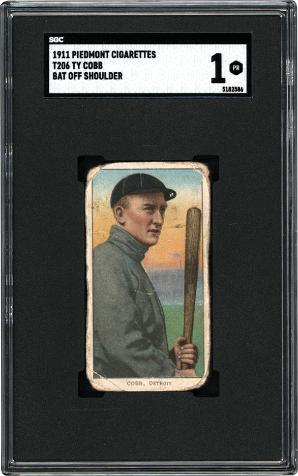 - 1909-1911 T206 Ty Cobb Bat Off Shoulder Piedmont Tobacco Card SGC PR 1