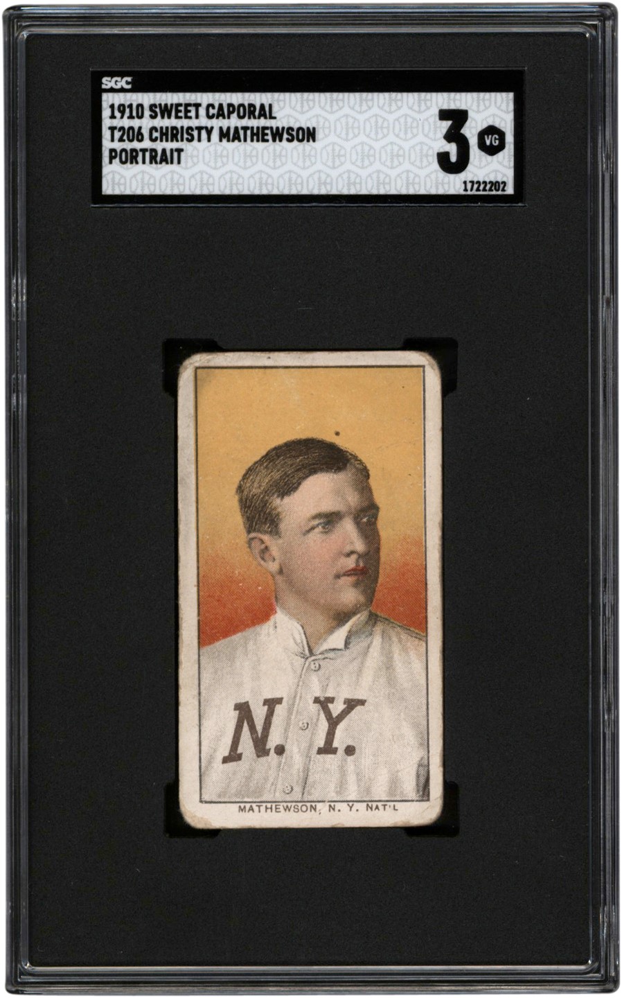 - 1909-1911 T206 Christy Mathewson Portrait Sweet Caporal 350 Back SGC VG 3