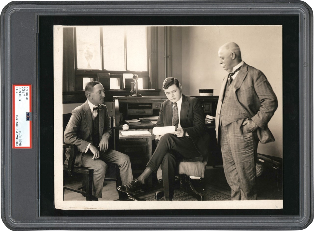 - 1920 Babe Ruth Photograph -  Signing His Movie Contract for "Headin' Home"  (PSA Type I)