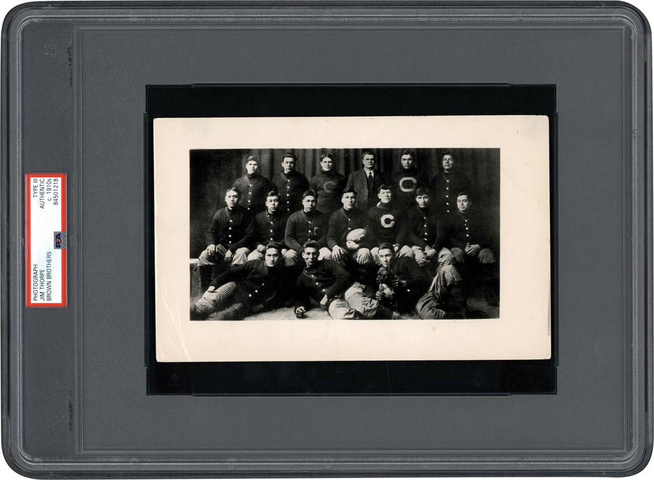 - 1911 Carlisle Indian Football Team Photograph w/Jim Thorpe and Pop Warner (PSA Type III)