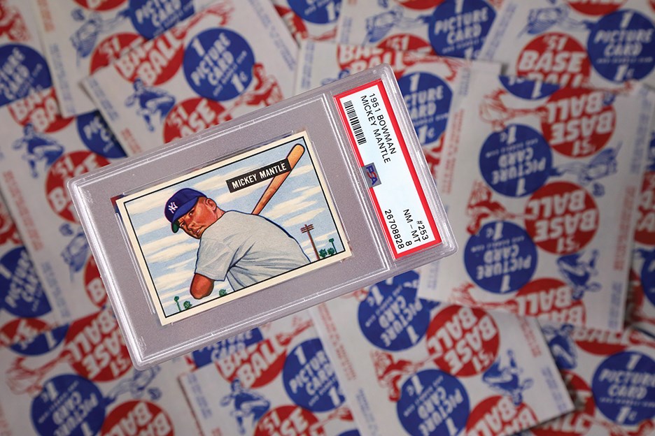 Baseball and Trading Cards - 51 Bowman #253 Mickey Mantle Rookie Card PSA NM-MT 8