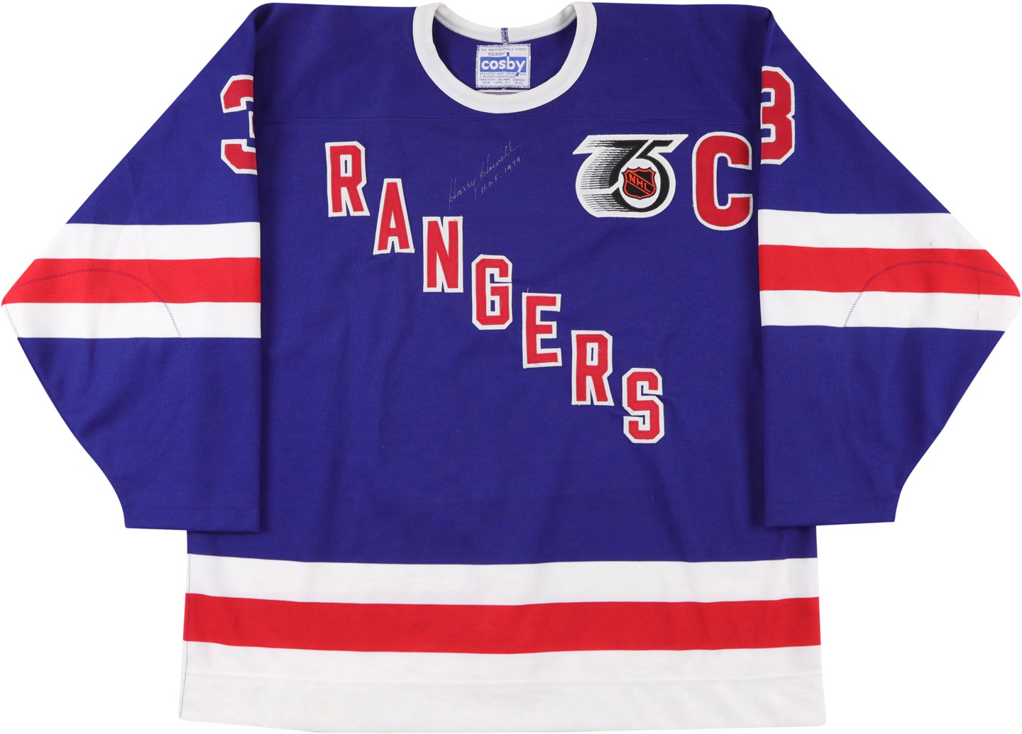 - 1991-92 Harry Howell New York Rangers Old-Timers Game Worn Jersey (Howell LOA)