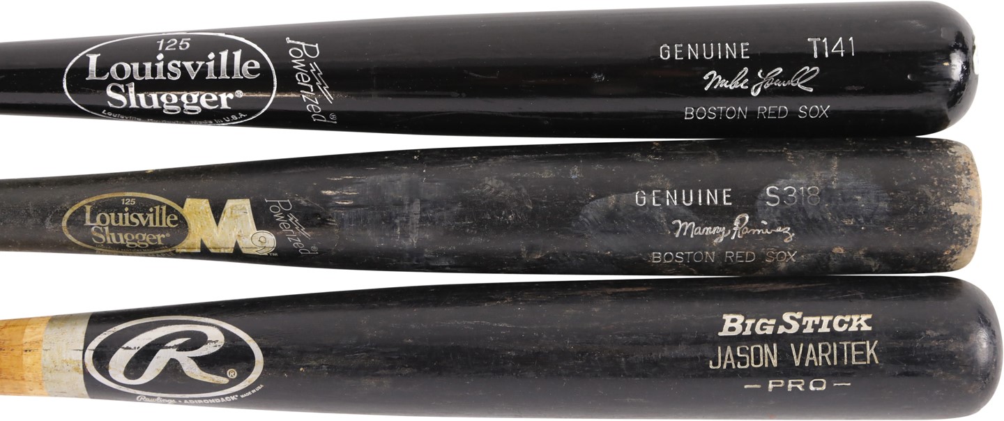 Baseball Equipment - Manny Ramirez, Jason Varitek, & Mike Lowell Game Used Bat Collection