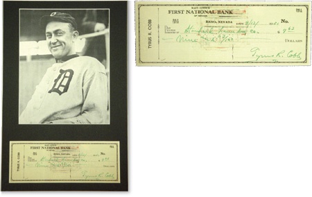 Baseball Autographs - Ty Cobb Signed Check