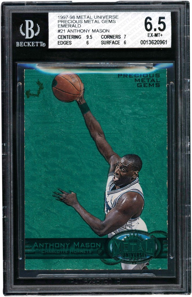 - 1997-98 Metal Universe Basketball Precious Metal Gems Emerald #21 Anthony Mason Card #1/100 BGS EX-MT+ 6.5
