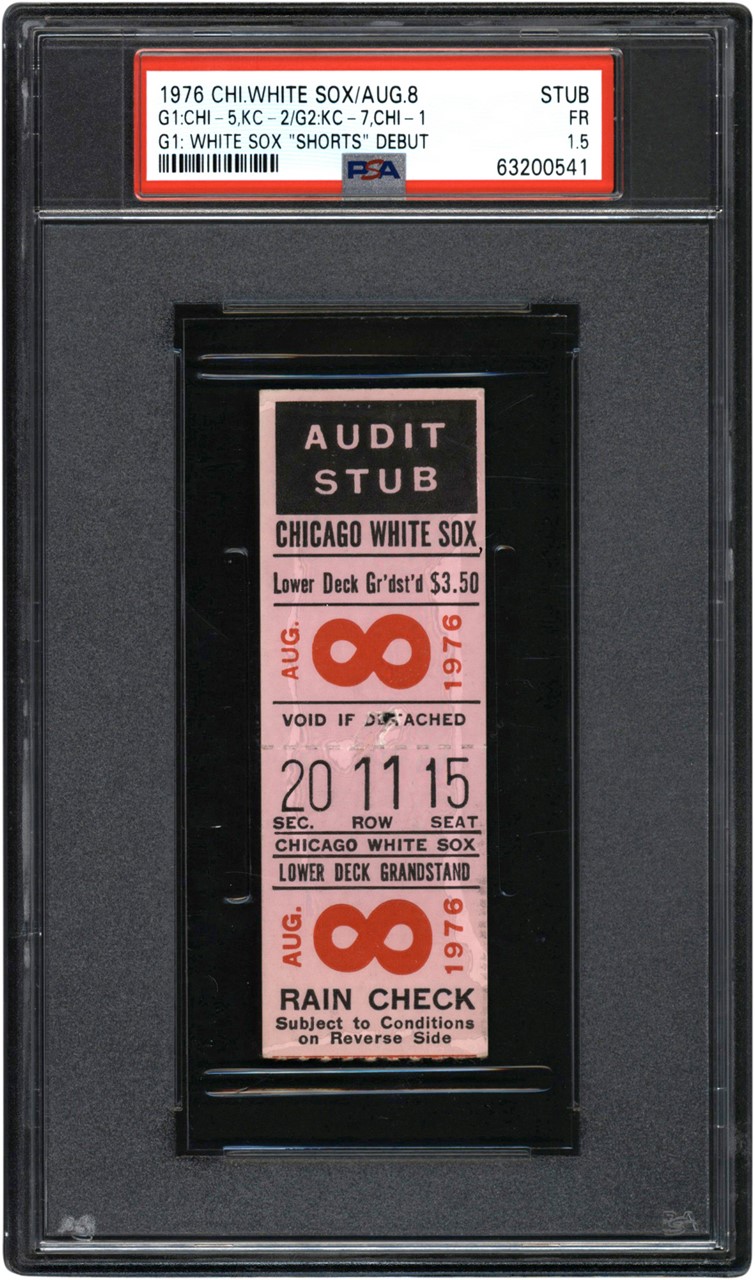 - 8/8/76 Chicago White Sox "Shorts" Debut Ticket Stub PSA FR 1.5 (Pop 1 of 1 - Highest Graded)